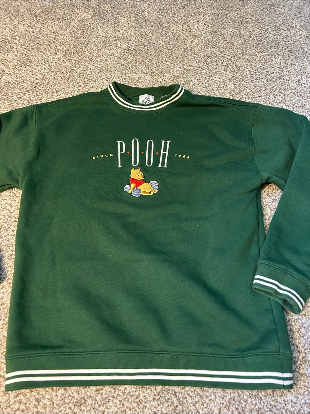 Pooh Green Crewneck Sweatshirt with Striped Trim